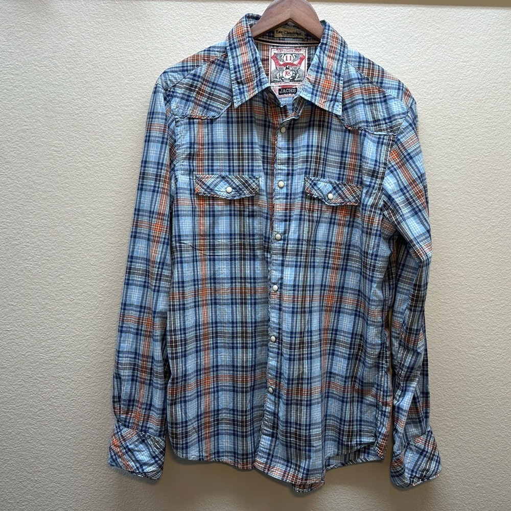 Blue and Orange Casual Button Down Shirt